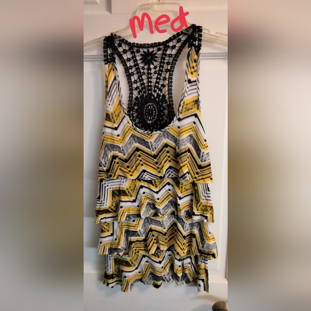 B-Works Chic Chevron Yellow and Black Tank Top